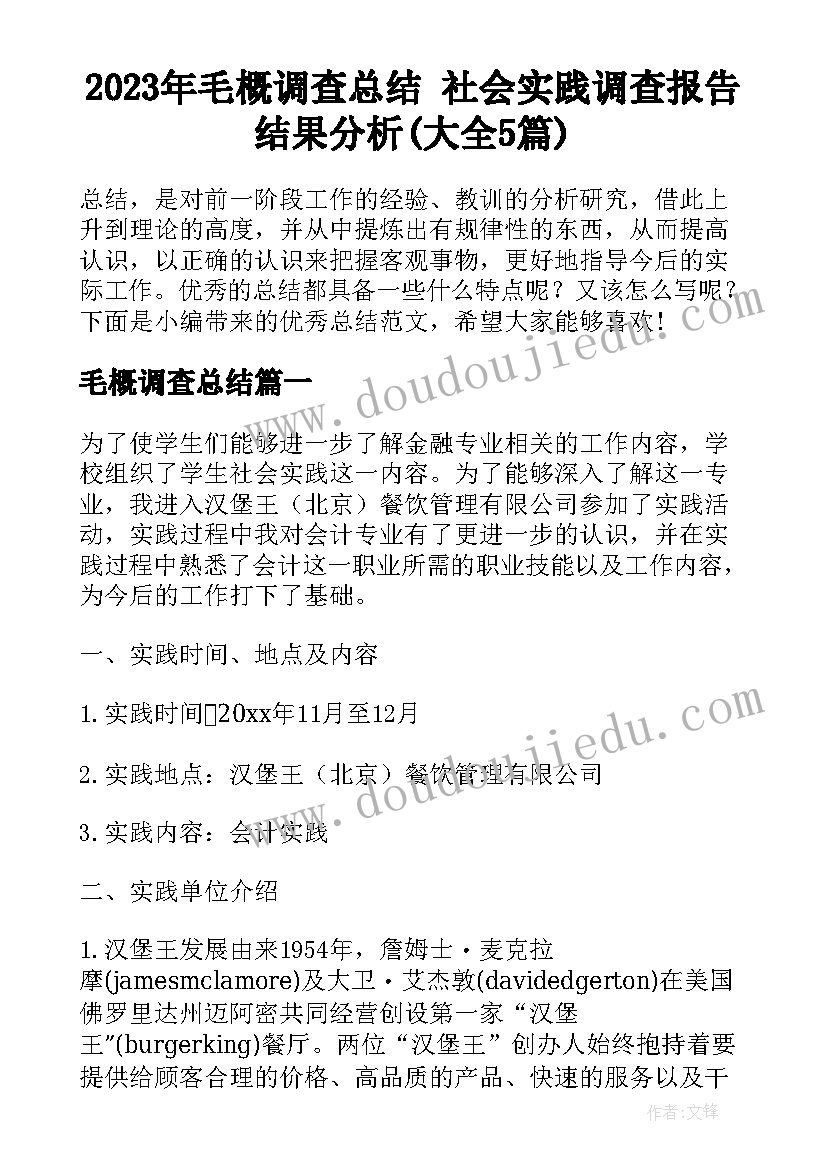 2023年毛概调查总结 社会实践调查报告结果分析(大全5篇)