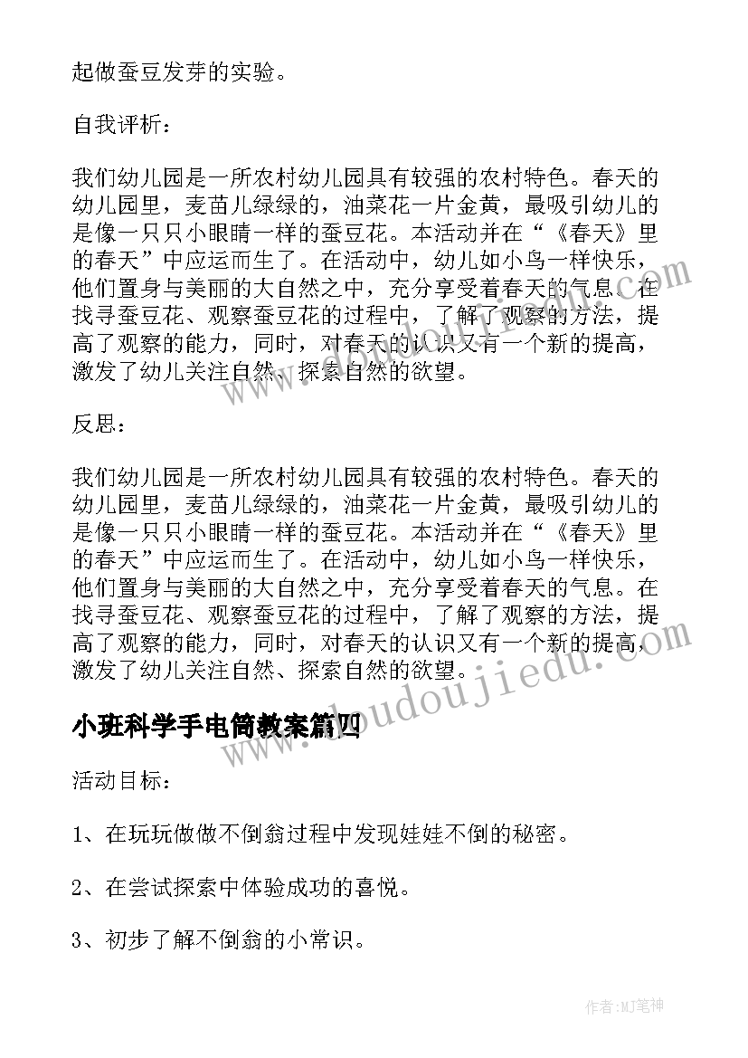 小班科学手电筒教案 幼儿园小班科学教案蚕豆花及教学反思(优秀5篇)