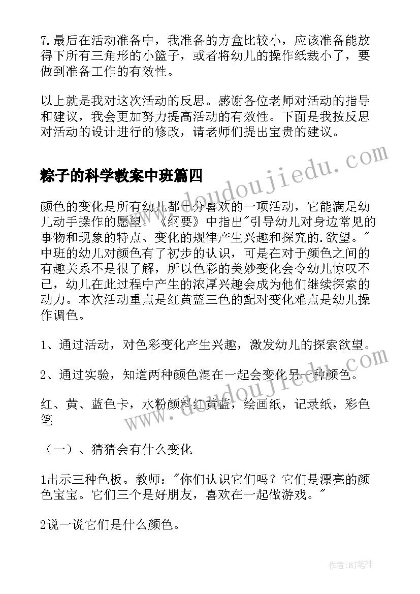 最新粽子的科学教案中班(模板6篇)