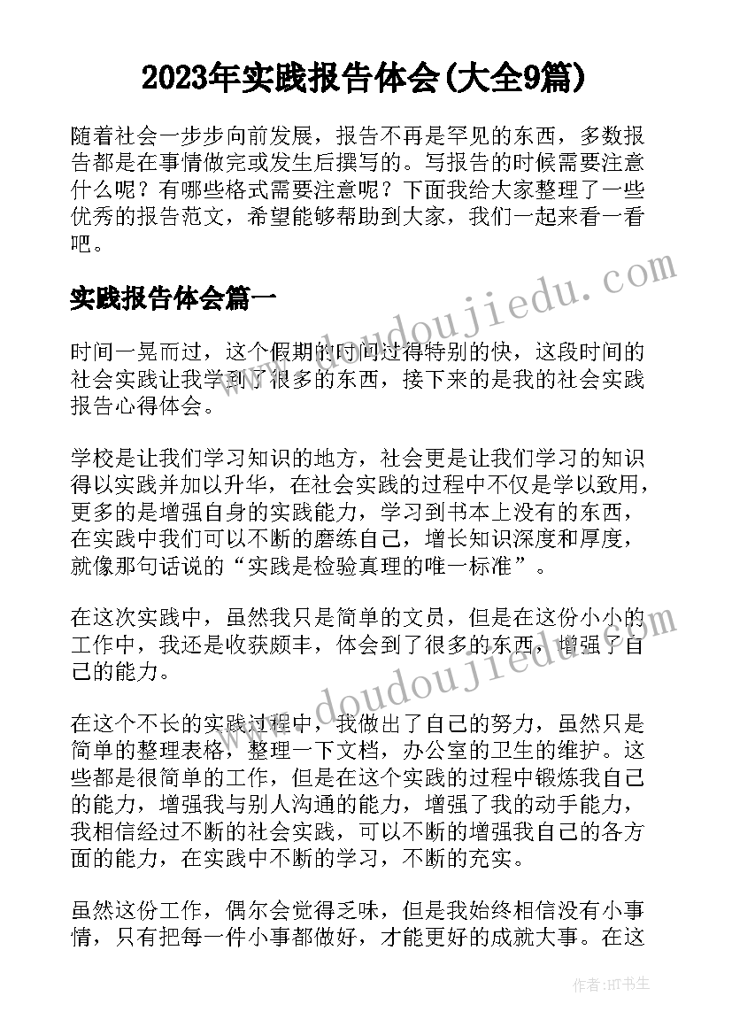 2023年实践报告体会(大全9篇)