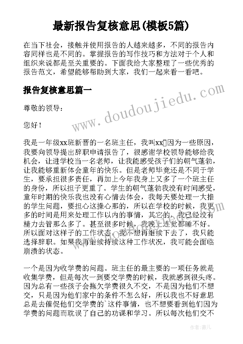 最新报告复核意思(模板5篇)