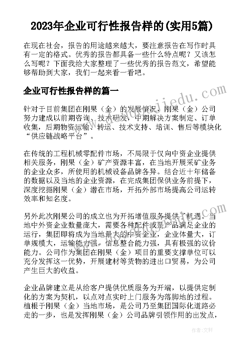 2023年企业可行性报告样的(实用5篇)