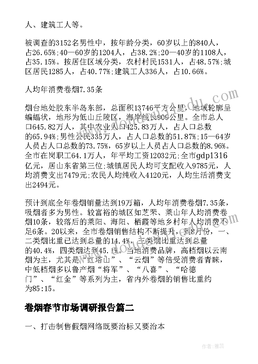 最新卷烟春节市场调研报告(汇总5篇)