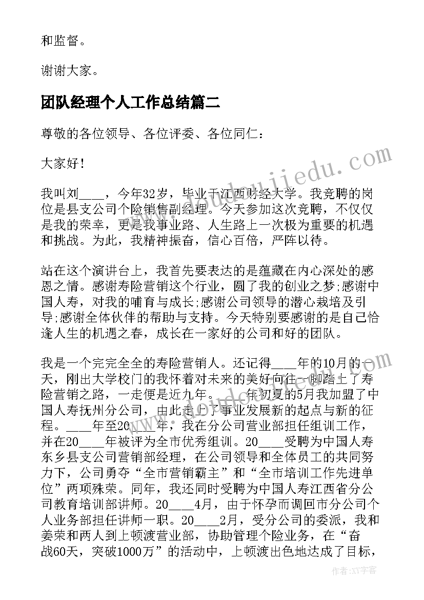 2023年团队经理个人工作总结(实用5篇)