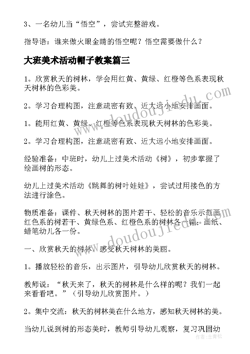 大班美术活动帽子教案(优质5篇)