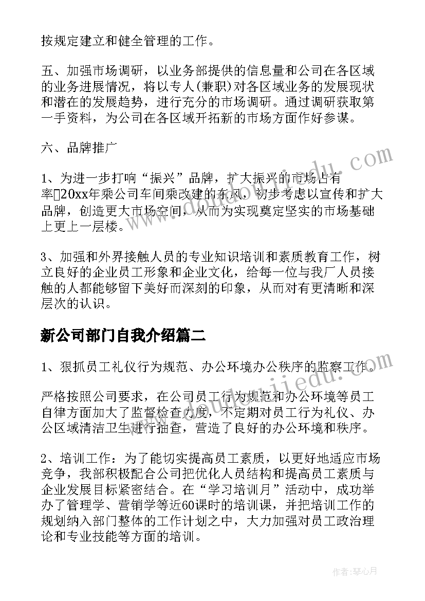 2023年新公司部门自我介绍 广告公司部门工作计划(优秀10篇)