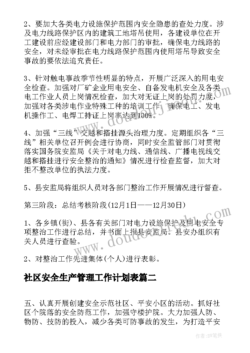 社区安全生产管理工作计划表 社区安全工作计划(大全5篇)