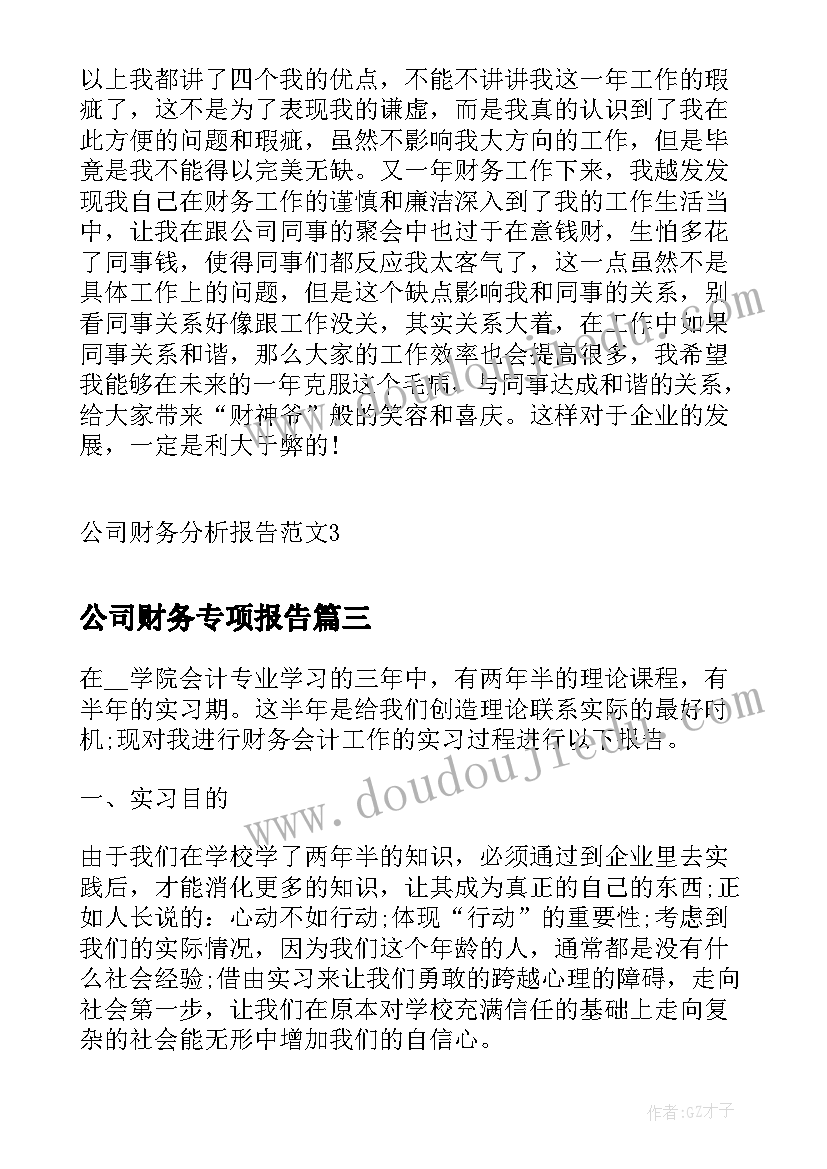 公司财务专项报告(通用9篇)