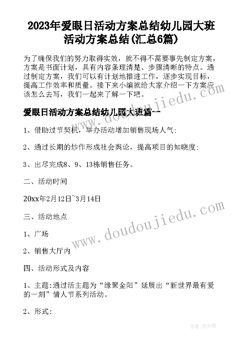 2023年爱眼日活动方案总结幼儿园大班 活动方案总结(汇总6篇)