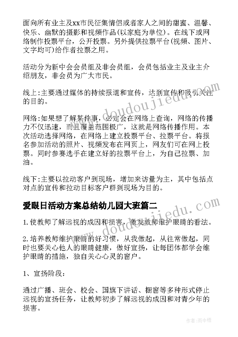 2023年爱眼日活动方案总结幼儿园大班 活动方案总结(汇总6篇)