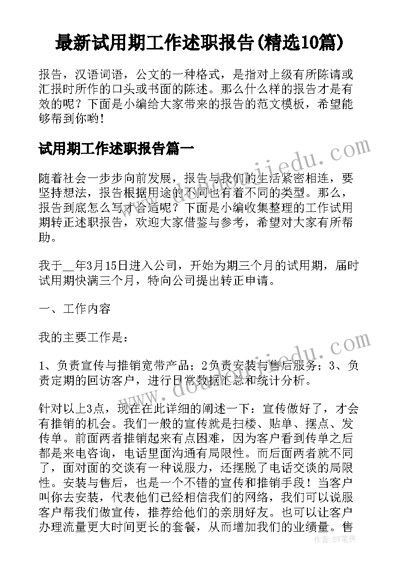 最新试用期工作述职报告(精选10篇)