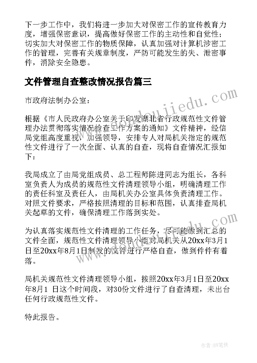 文件管理自查整改情况报告 文件管理自查报告(通用5篇)