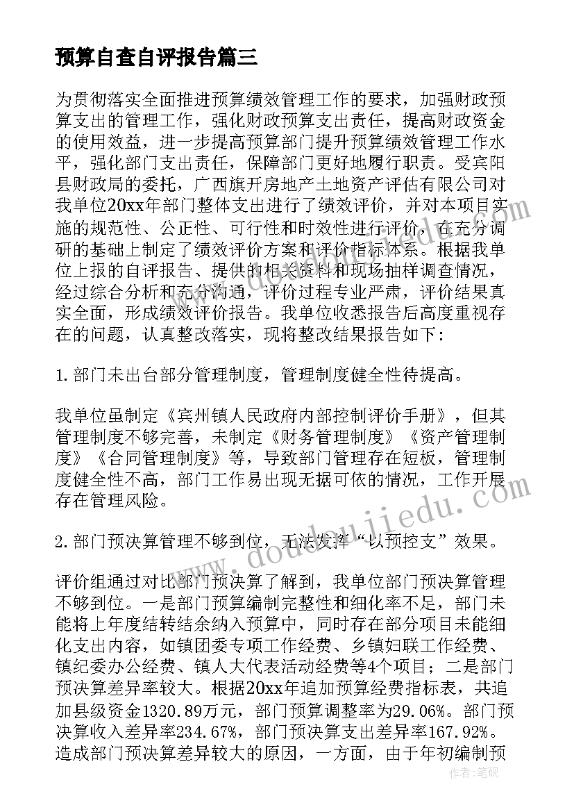 最新预算自查自评报告(通用5篇)