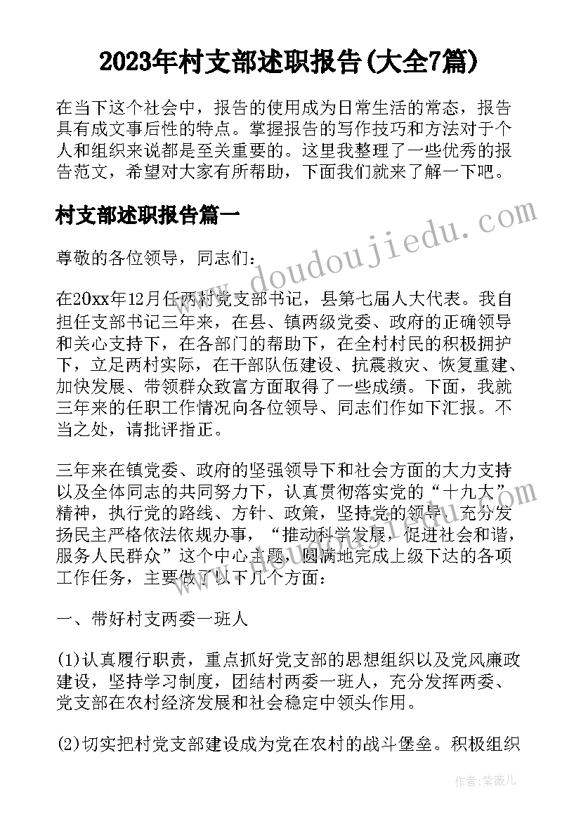 2023年村支部述职报告(大全7篇)