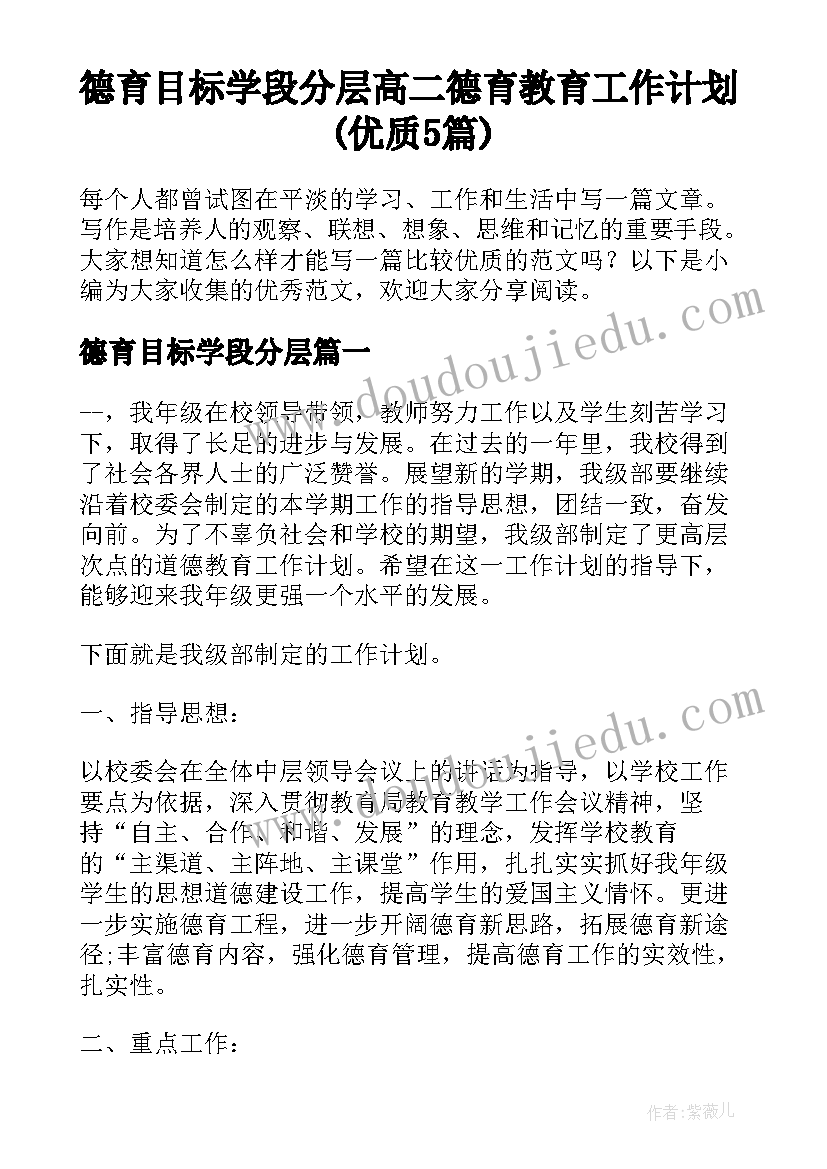 德育目标学段分层 高二德育教育工作计划(优质5篇)