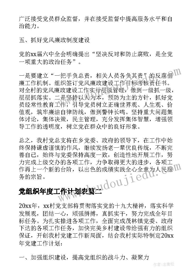 最新党组织年度工作计划表 党组织年度工作计划(实用5篇)