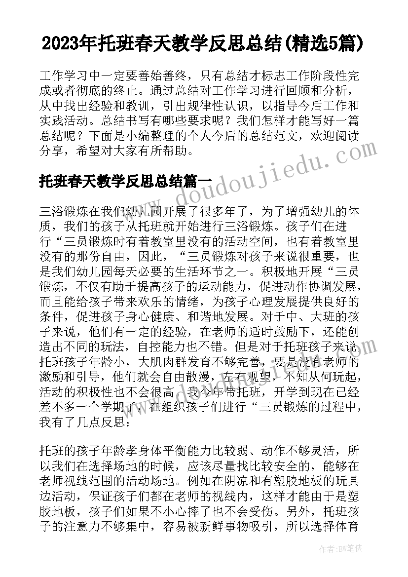 2023年托班春天教学反思总结(精选5篇)