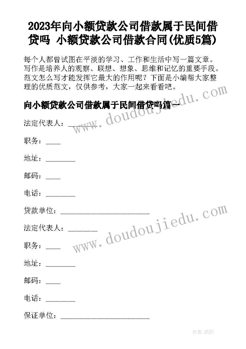 2023年向小额贷款公司借款属于民间借贷吗 小额贷款公司借款合同(优质5篇)