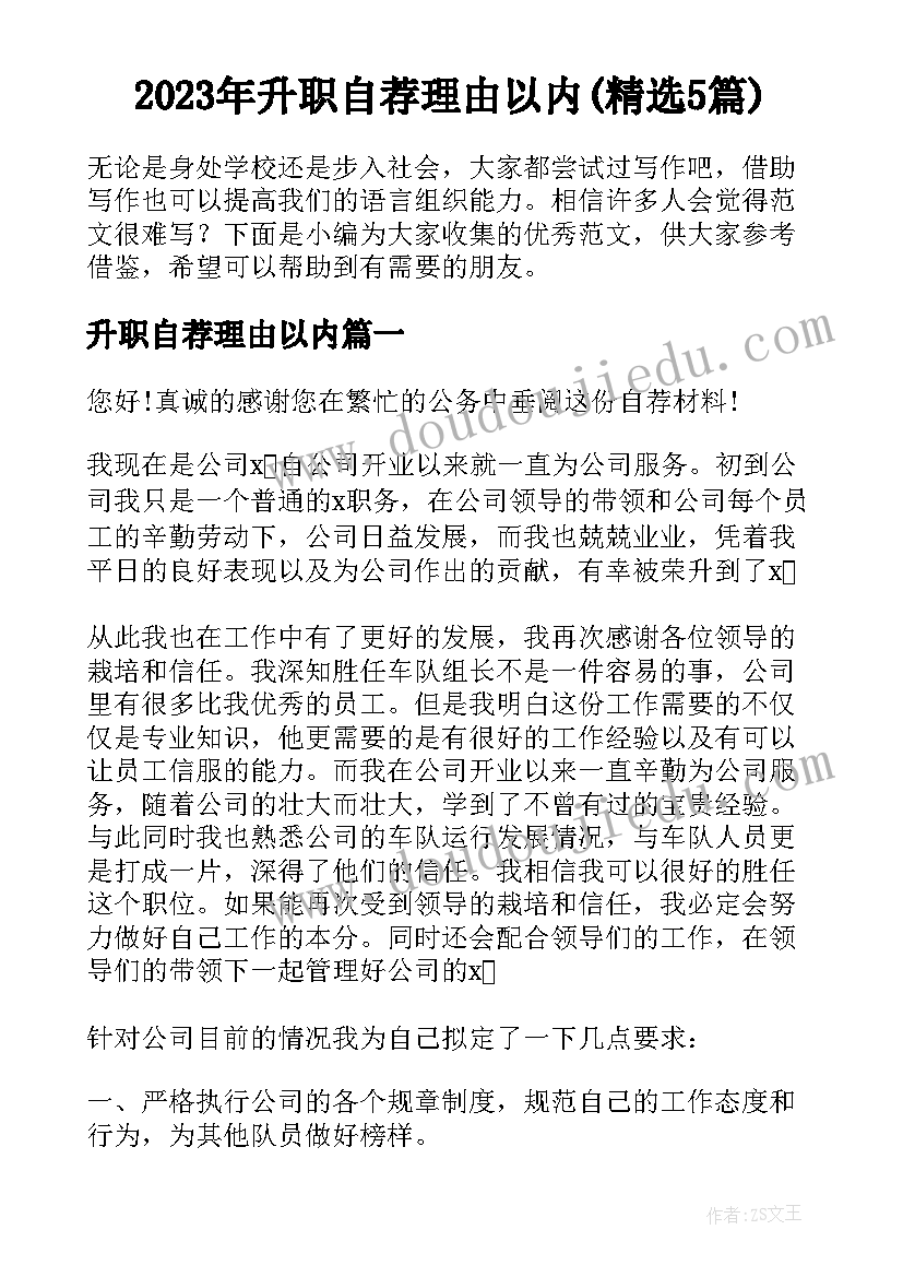 2023年升职自荐理由以内(精选5篇)