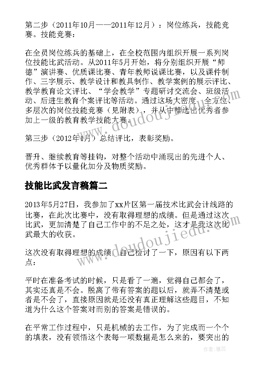 2023年技能比武发言稿(通用5篇)