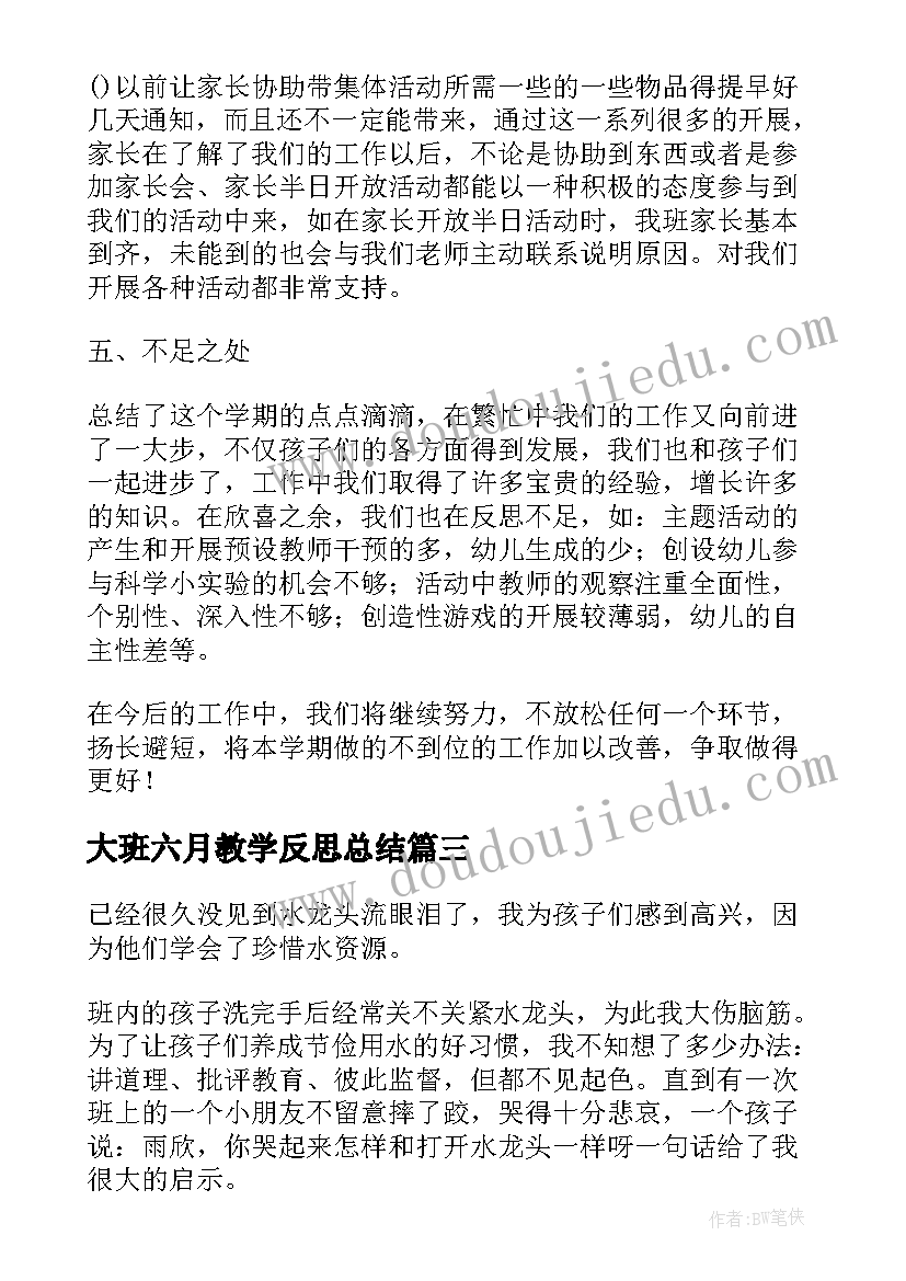 2023年大班六月教学反思总结 六月分大班教育教学反思(汇总5篇)