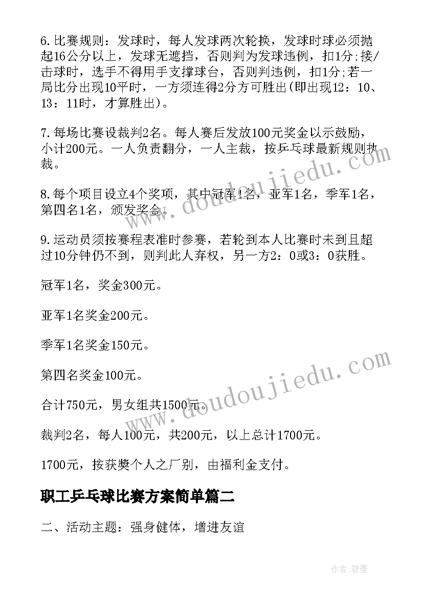 职工乒乓球比赛方案简单 乒乓球比赛活动方案(优秀9篇)