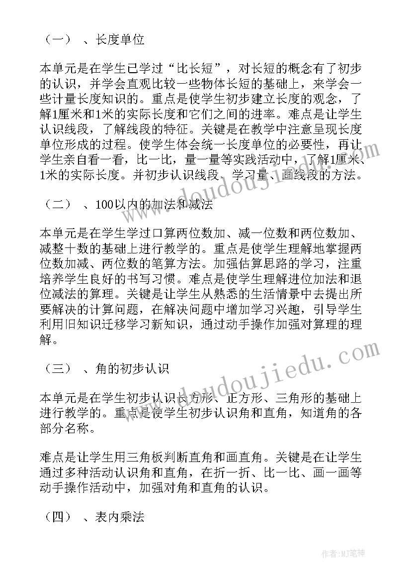 人教版二年级数学教学工作计划 二年级数学教学计划(精选10篇)