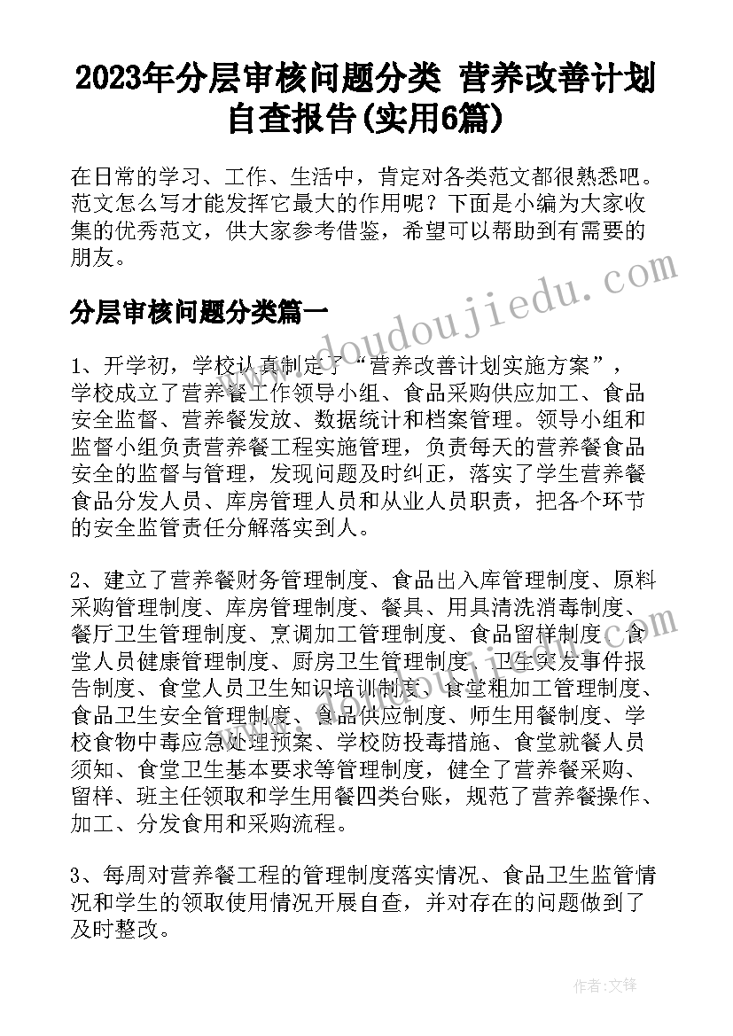 2023年分层审核问题分类 营养改善计划自查报告(实用6篇)