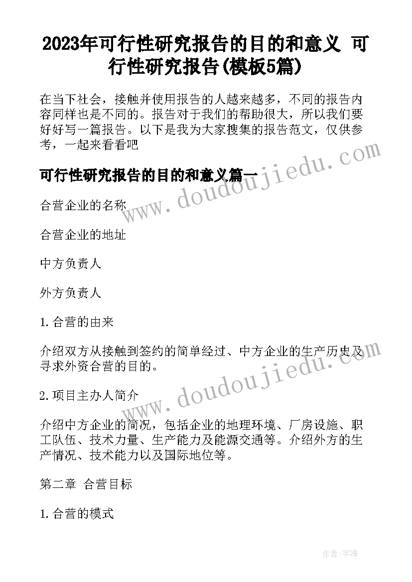 2023年可行性研究报告的目的和意义 可行性研究报告(模板5篇)