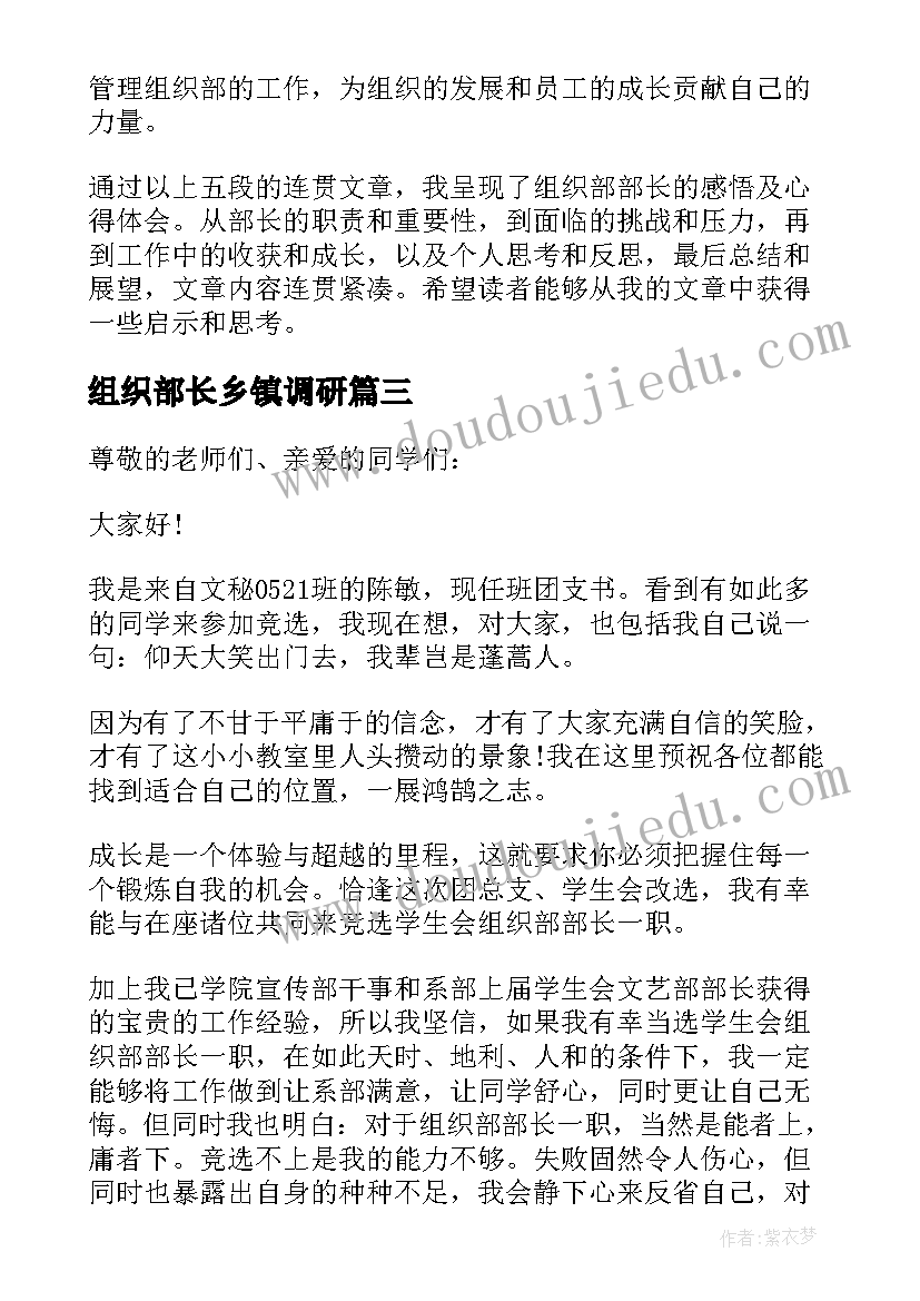 2023年组织部长乡镇调研 组织部部长感悟及心得体会(汇总5篇)