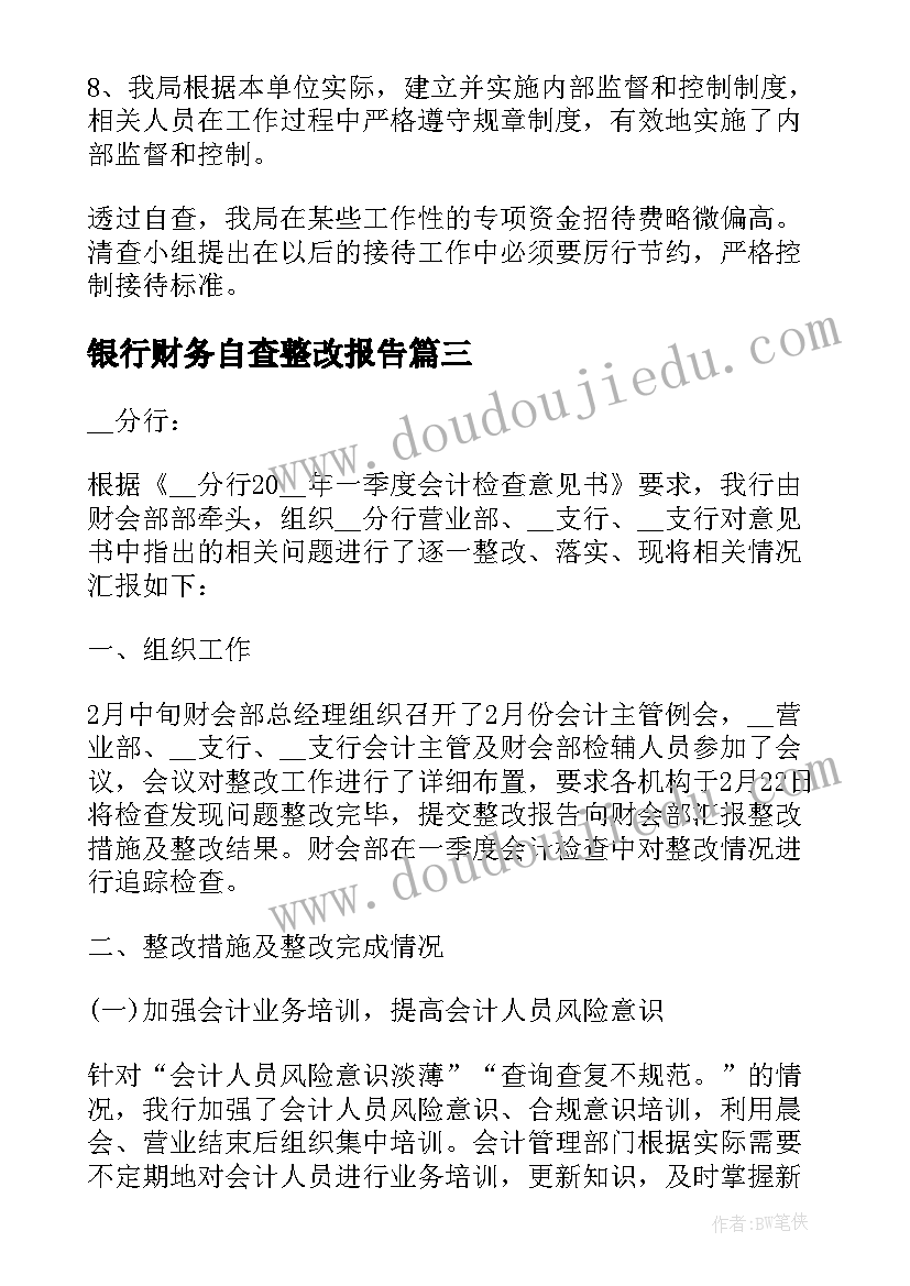 银行财务自查整改报告(精选5篇)