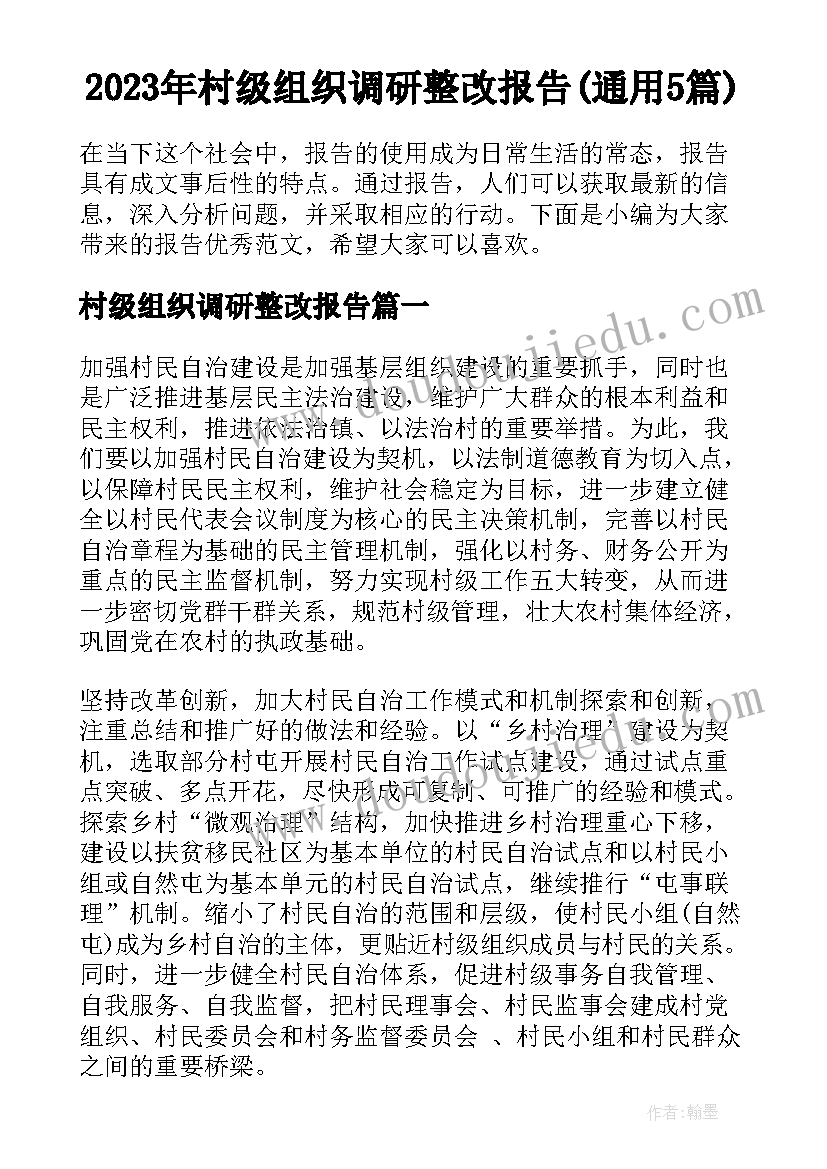 2023年村级组织调研整改报告(通用5篇)