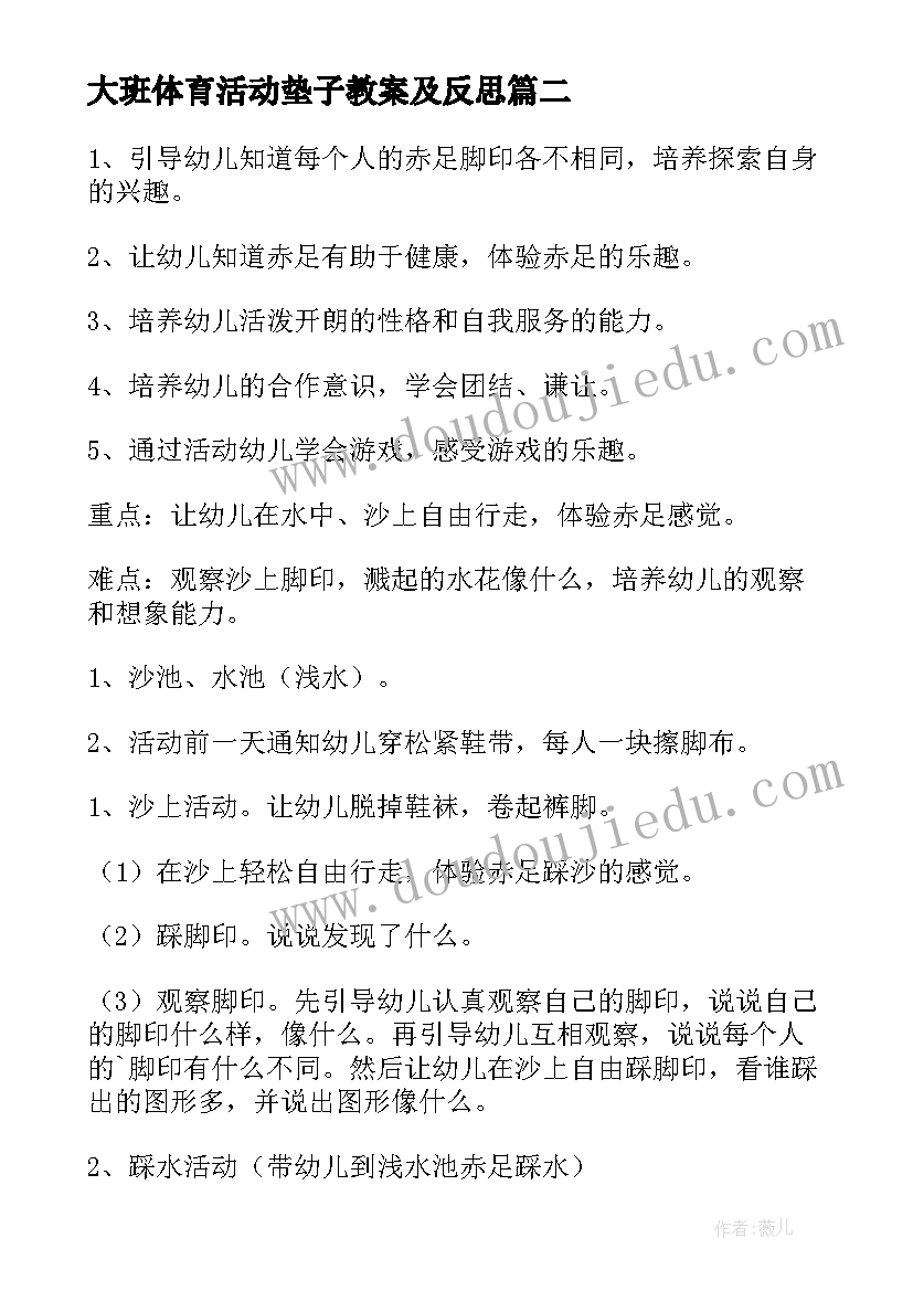 大班体育活动垫子教案及反思(精选9篇)