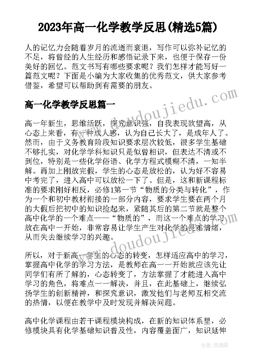 2023年高一化学教学反思(精选5篇)