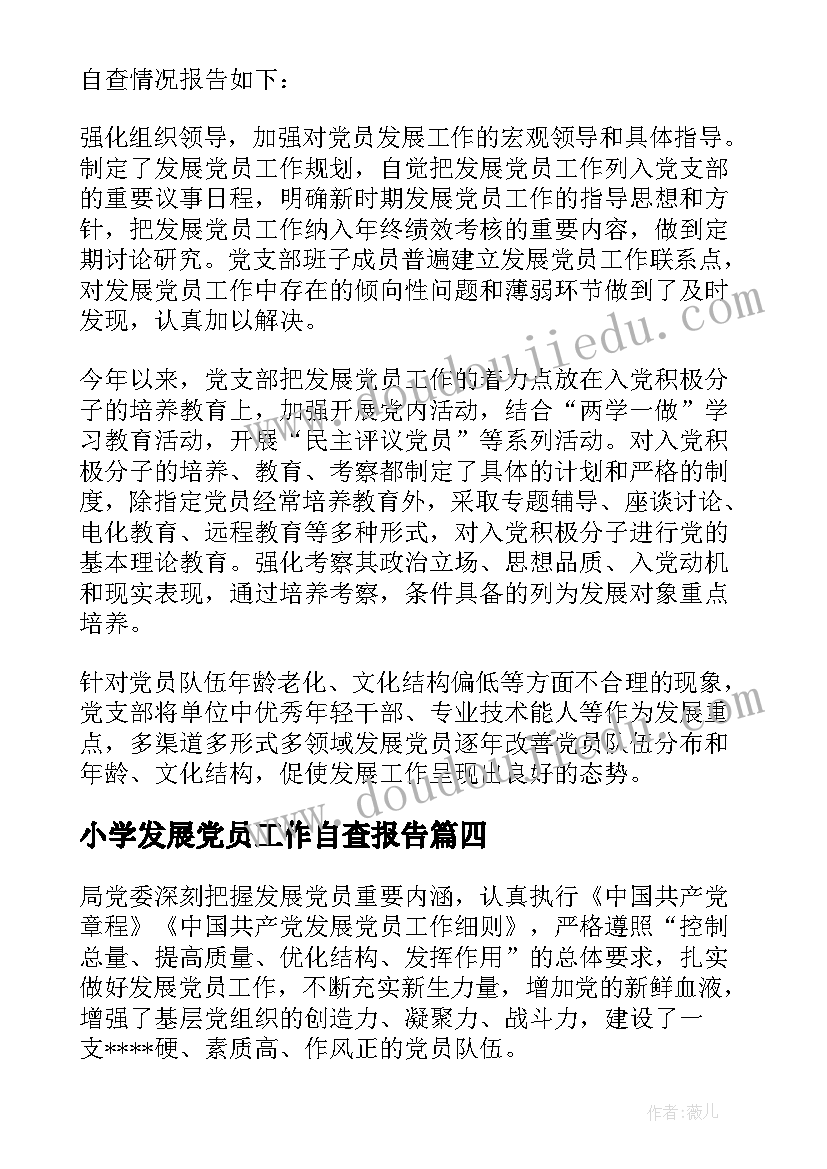 2023年小学发展党员工作自查报告(模板5篇)