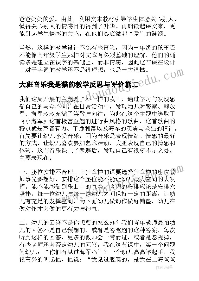 最新大班音乐我是猫的教学反思与评价 大班音乐教学反思(实用9篇)