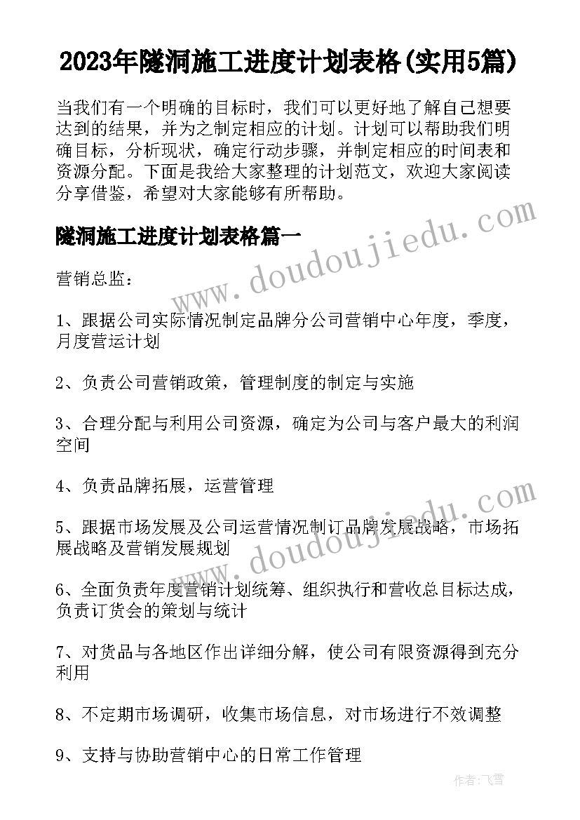 2023年隧洞施工进度计划表格(实用5篇)