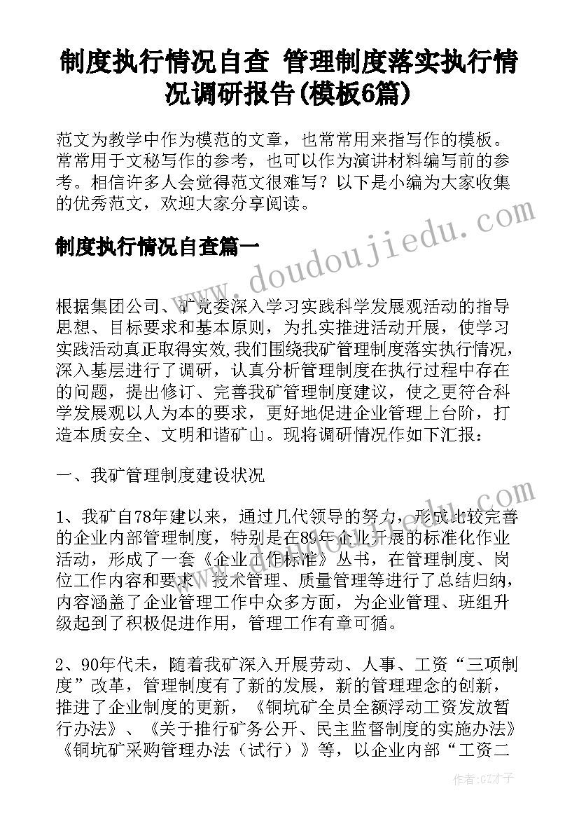 制度执行情况自查 管理制度落实执行情况调研报告(模板6篇)