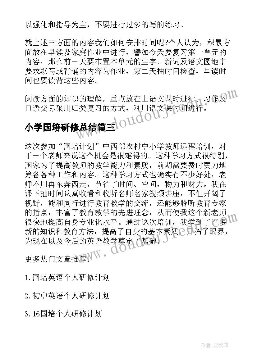 小学国培研修总结 国培个人研修计划小学英语(通用5篇)