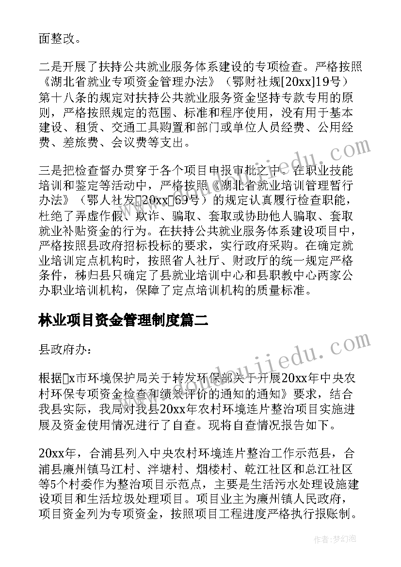 林业项目资金管理制度 专项资金自查报告(实用8篇)