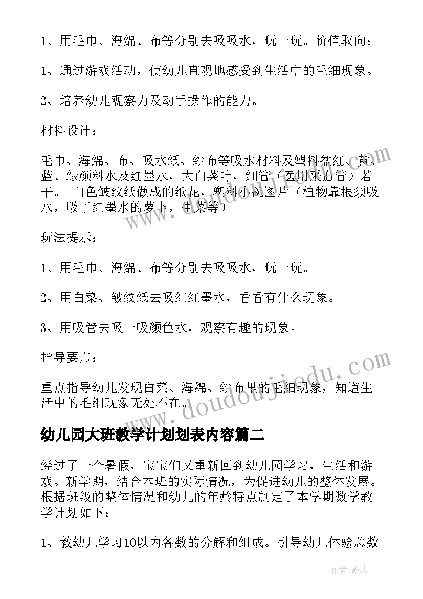 最新幼儿园大班教学计划划表内容 幼儿园大班教学计划(实用9篇)