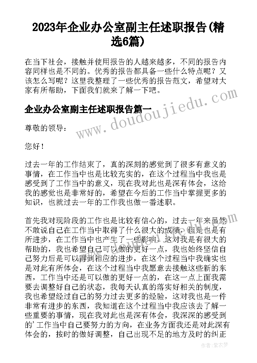 2023年企业办公室副主任述职报告(精选6篇)