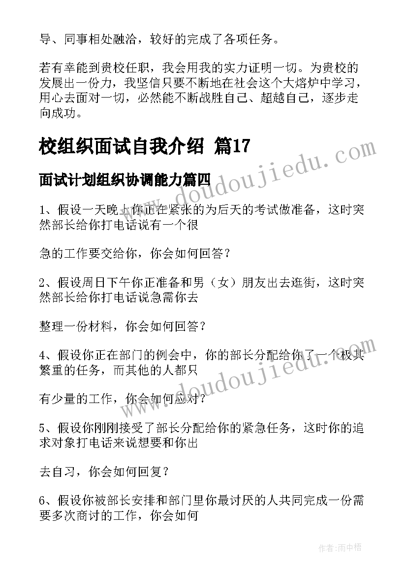 2023年面试计划组织协调能力(汇总5篇)