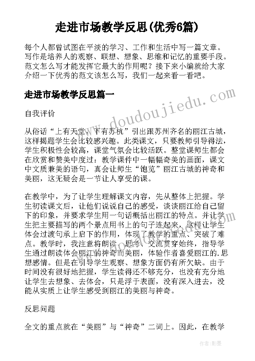 走进市场教学反思(优秀6篇)