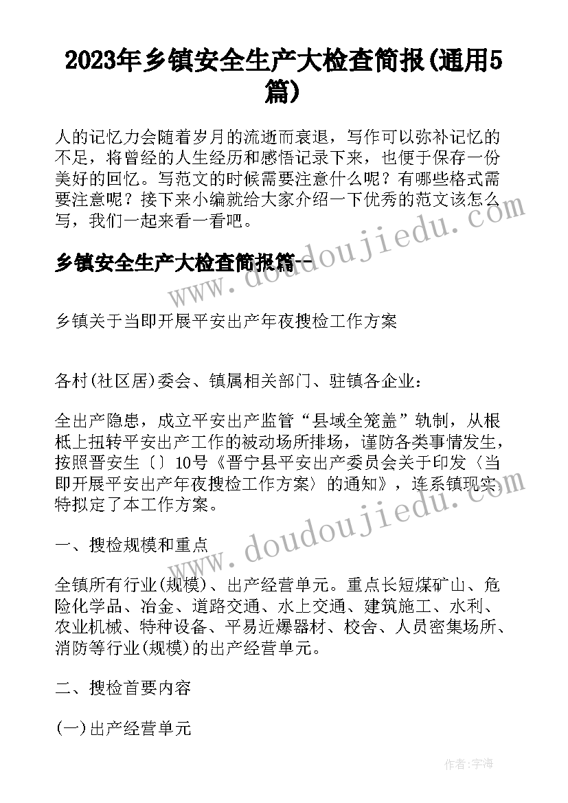 2023年乡镇安全生产大检查简报(通用5篇)