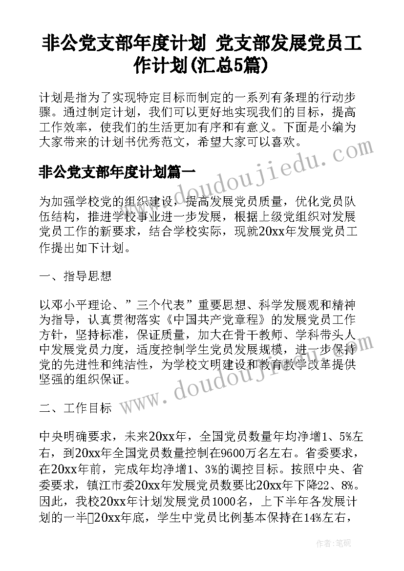 非公党支部年度计划 党支部发展党员工作计划(汇总5篇)