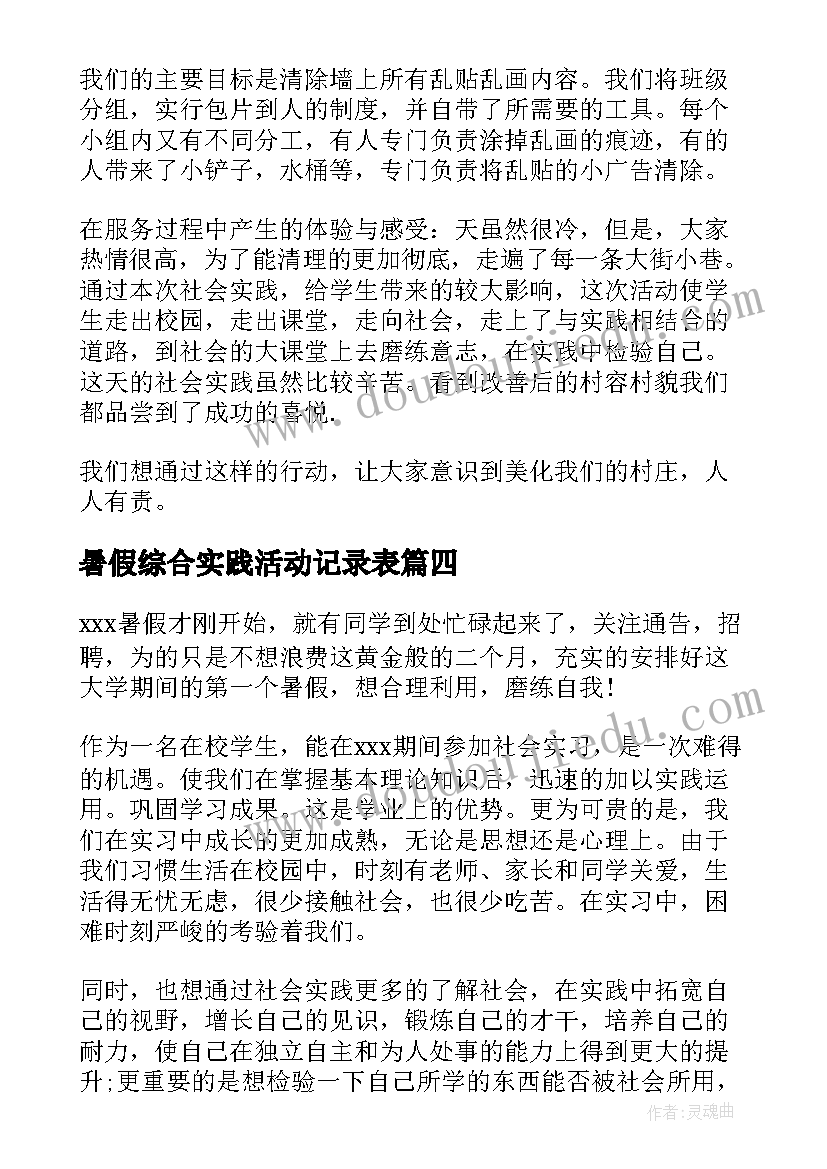 暑假综合实践活动记录表 暑假综合实践活动报告(模板5篇)