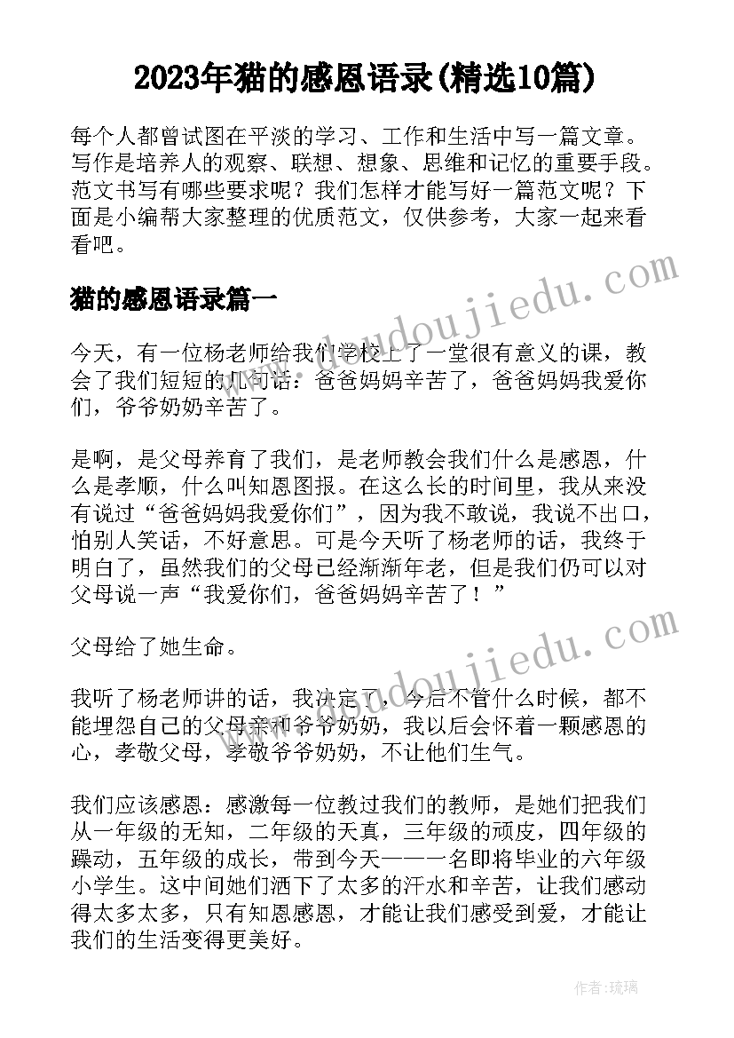 2023年猫的感恩语录(精选10篇)