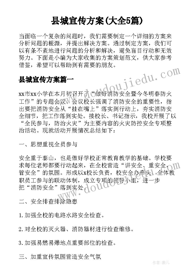 县城宣传方案(大全5篇)