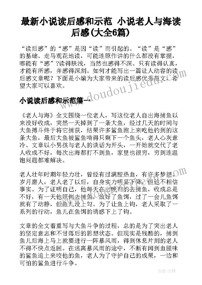 最新小说读后感和示范 小说老人与海读后感(大全6篇)